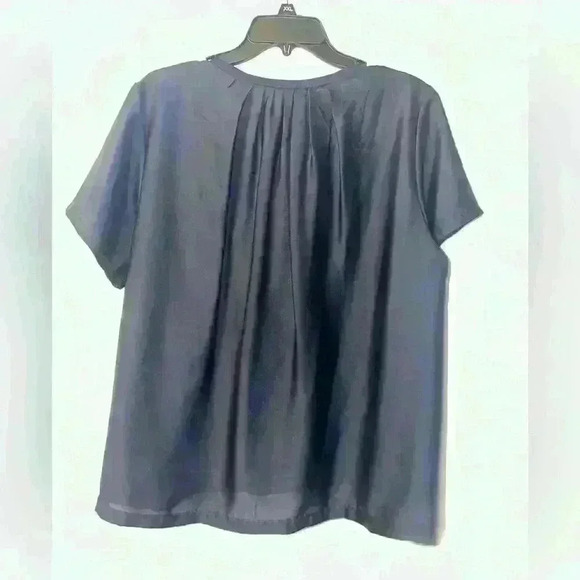 J. Crew Navy Blouse Front Cotton Back And Sleeves Polyester Size Large - Picture 2 of 4